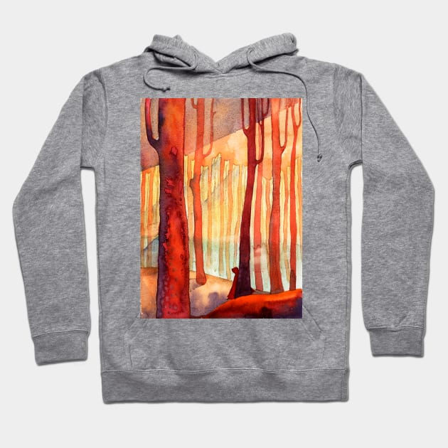 Red forest, sunset Hoodie by Olga Berlet